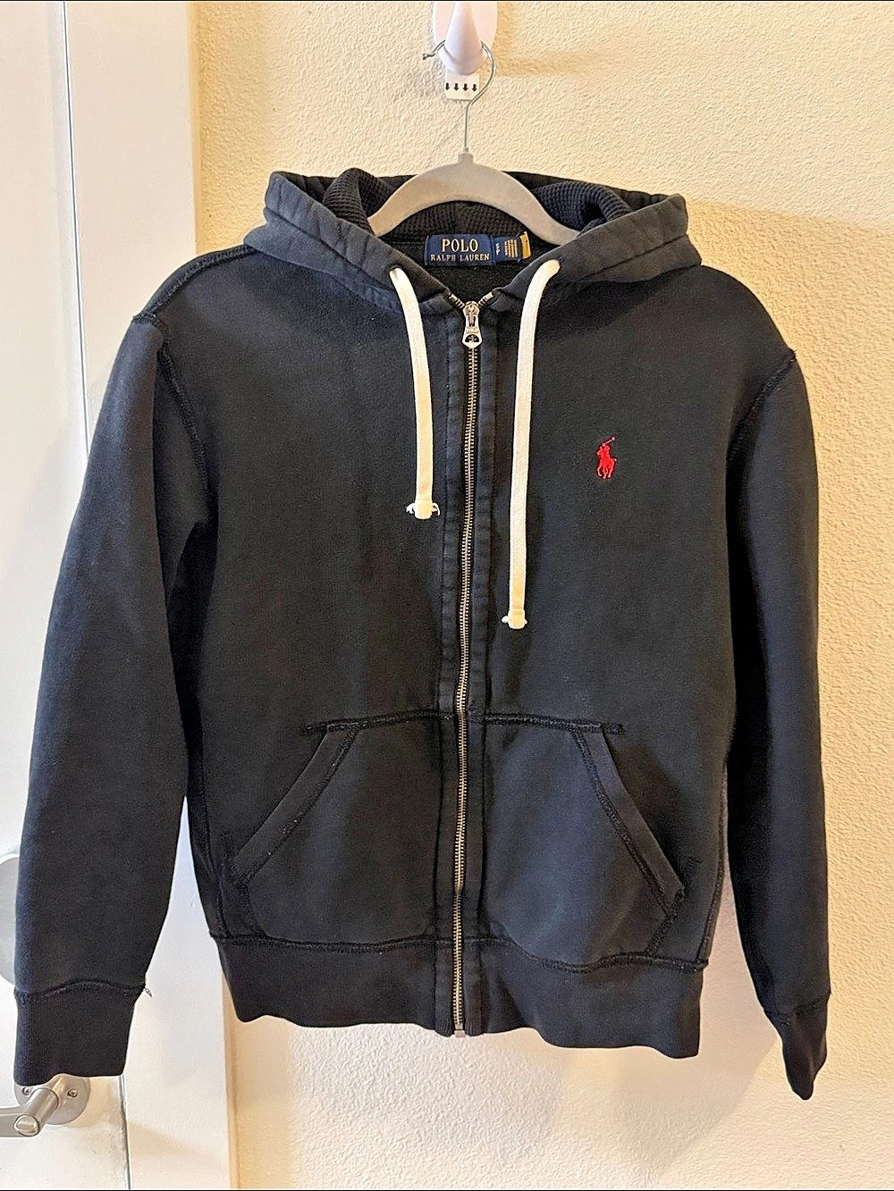 Polo Ralph Lauren Men’s S Black Full Zip Hoodie Red Pony Waffle Hood